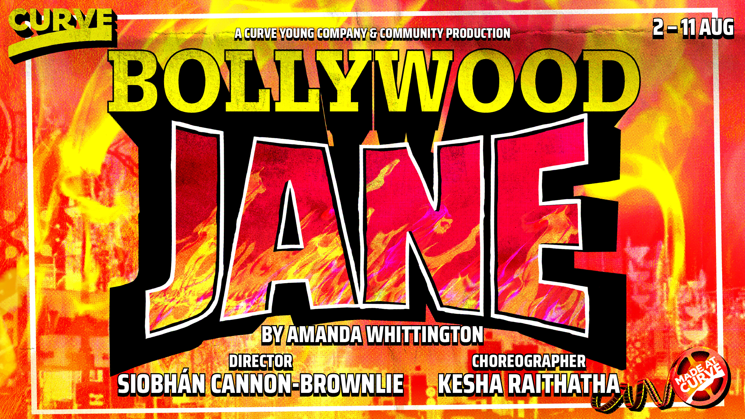 Text Bollywood Jane in red and yellow text in the centre with a read and yellow background