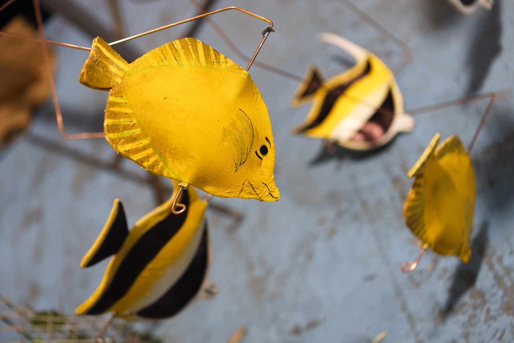 Yellow fish puppets from the production.