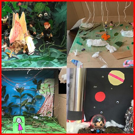 A collage of four of CYC Kids' home-made set designs.