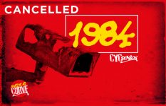 Promotional artwork for 1984 with red 'Cancelled' banner in top left corner.