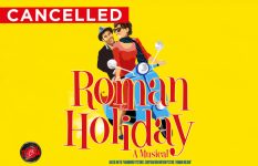 Promotional artwork for Roman Holiday with red 'Cancelled' banner in top left corner.