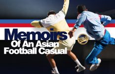 Promotional artwork for Memoirs of an Asian Football Casual featuring characters Riaz and Suf jumping in the air.