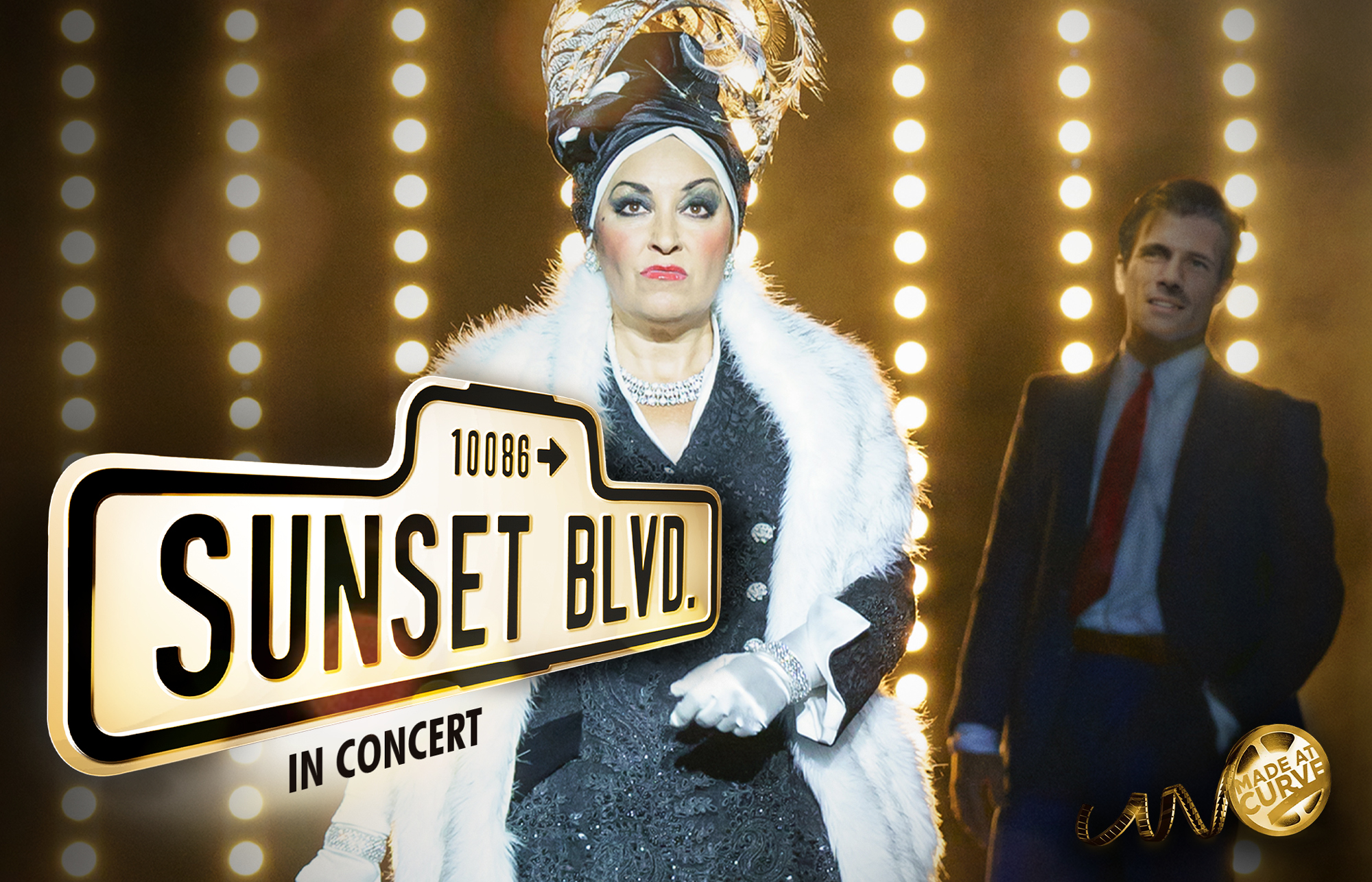 Promotional artwork for Sunset Boulevard in Concert featuring Ria Jones as Norma Desmond and Danny Mac as Joe Gillis in our 2017 production.