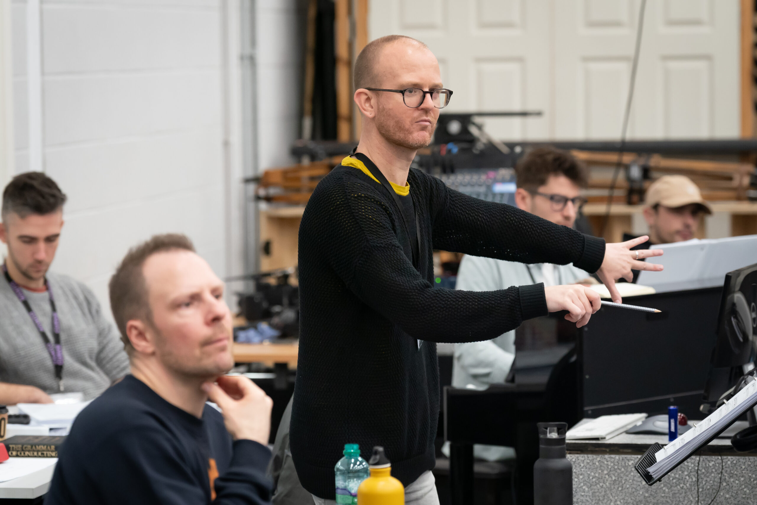 (L-R) George Strickland (Rehearsal Pianist), Nikolai Foster (Director), Ben van Tienen (Musical Director) and Tom Slade (Assistant Musical Director)